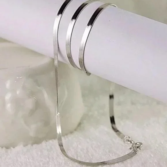 “20” 925 STERLING SILVER SNAKE FLATE NECKLACE - Picture 4 of 7